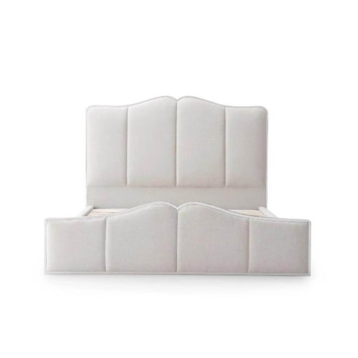 Front view of Radiant Rest comfortable cotton linen bed featuring breathable upholstery and sleek design