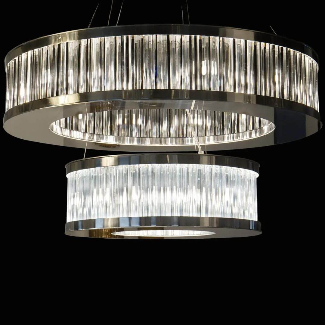 Radiate Dual Ring Chandelier Light Turned On – Modern Elegant Ceiling Lighting Fixture