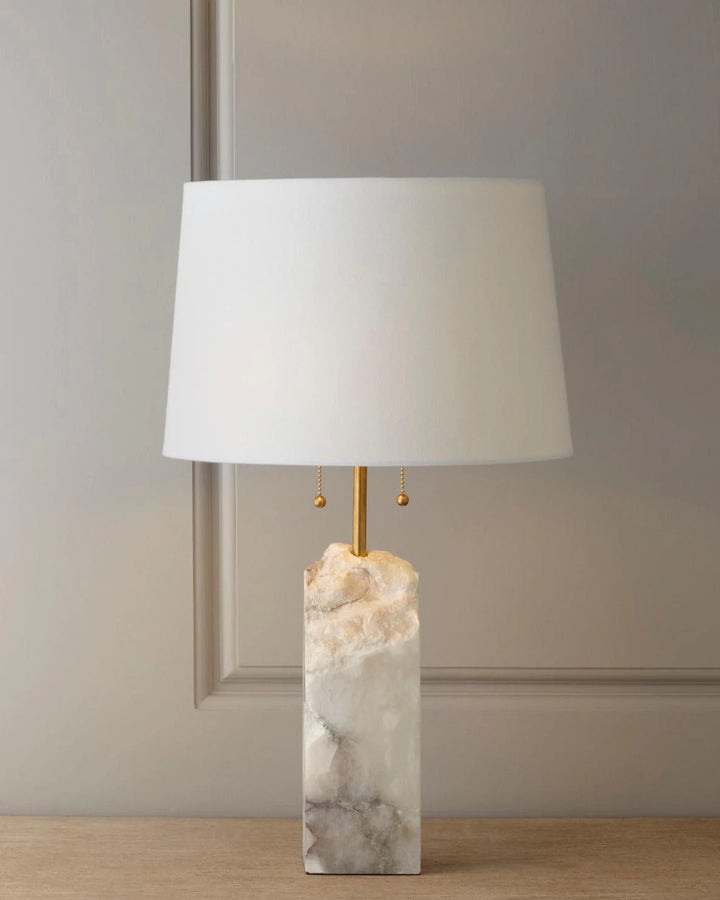 Front View of Raw Alabaster Table Lamp for Elegant Lighting Decor
