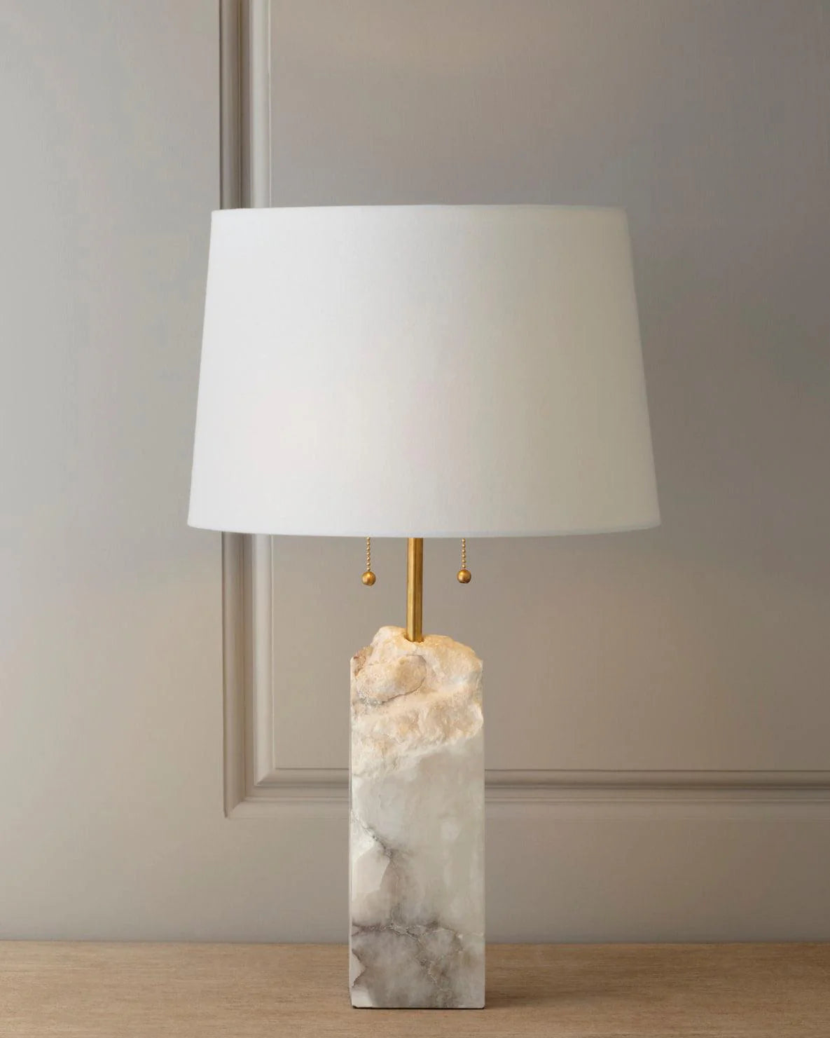 Front View of Raw Alabaster Table Lamp for Elegant Lighting Decor