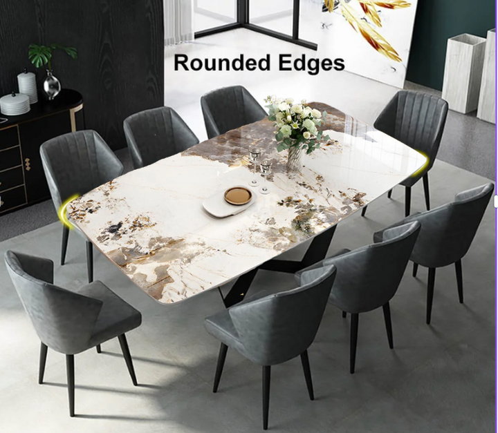 Rectangle Natural Marble Dining Table – Rounded Edges – Sleek Modern Luxury Dining Furniture