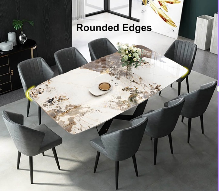 Rectangle Natural Marble Dining Table – Rounded Edges – Sleek Modern Luxury Dining Furniture