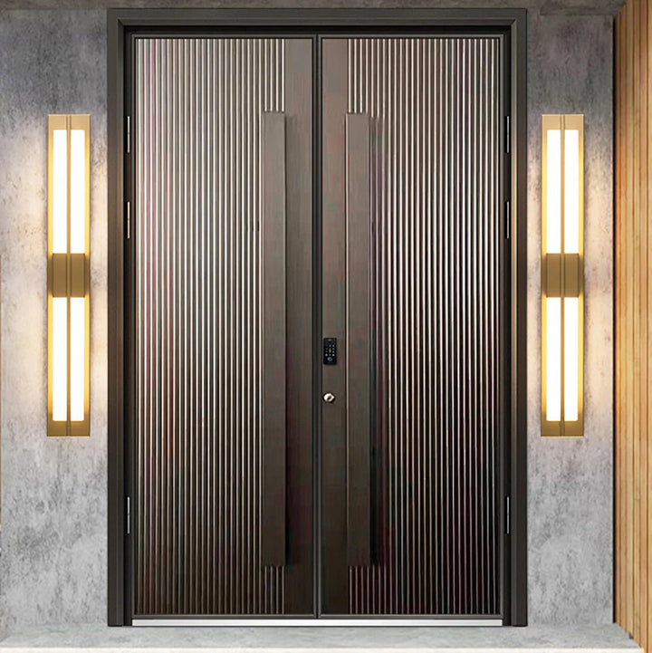 Rectangular alabaster brass wall sconce luxury lighting home entry gate view