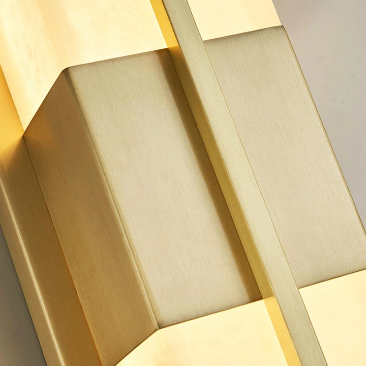 Rectangular alabaster brass wall sconce luxury lighting golden finish metal detail view
