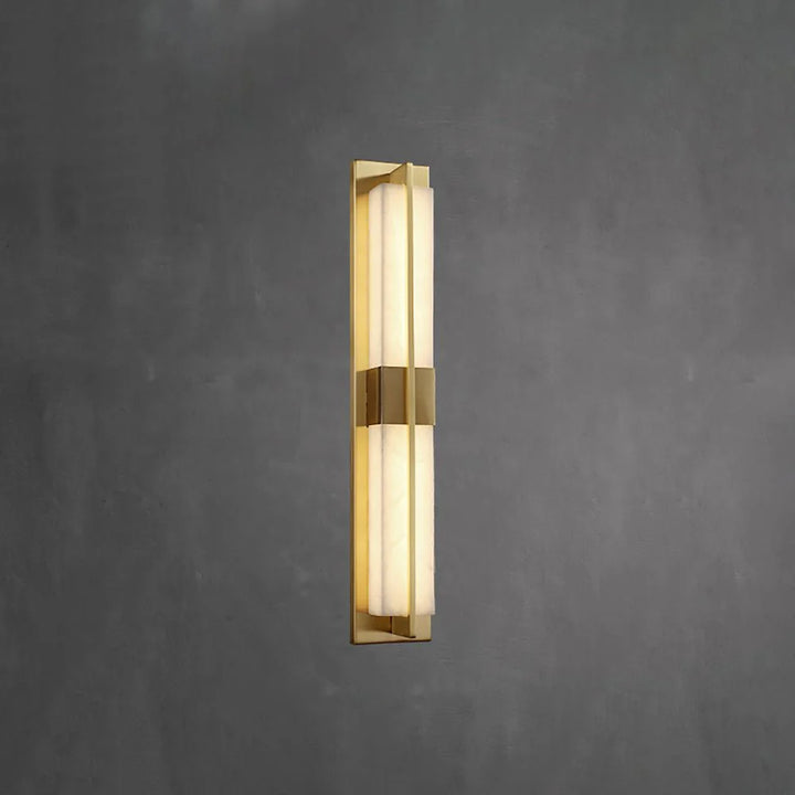 Rectangular alabaster brass wall sconce luxury lighting side view modern elegant decor