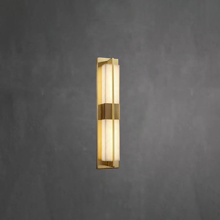 Rectangular alabaster brass wall sconce luxury lighting side angle view modern decor