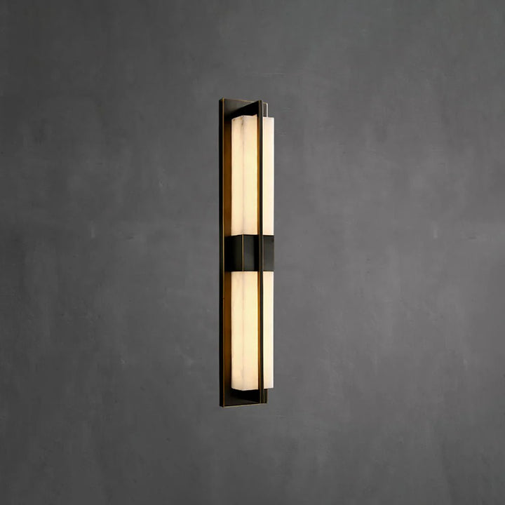 Rectangular alabaster brass wall sconce luxury lighting black wall mount side view