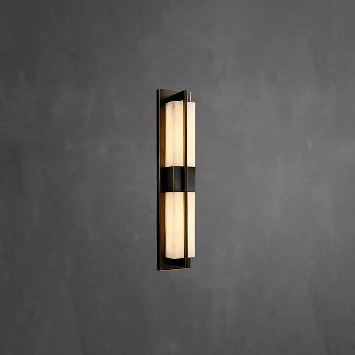 Rectangular alabaster brass wall sconce luxury lighting black wall mount side view modern decor