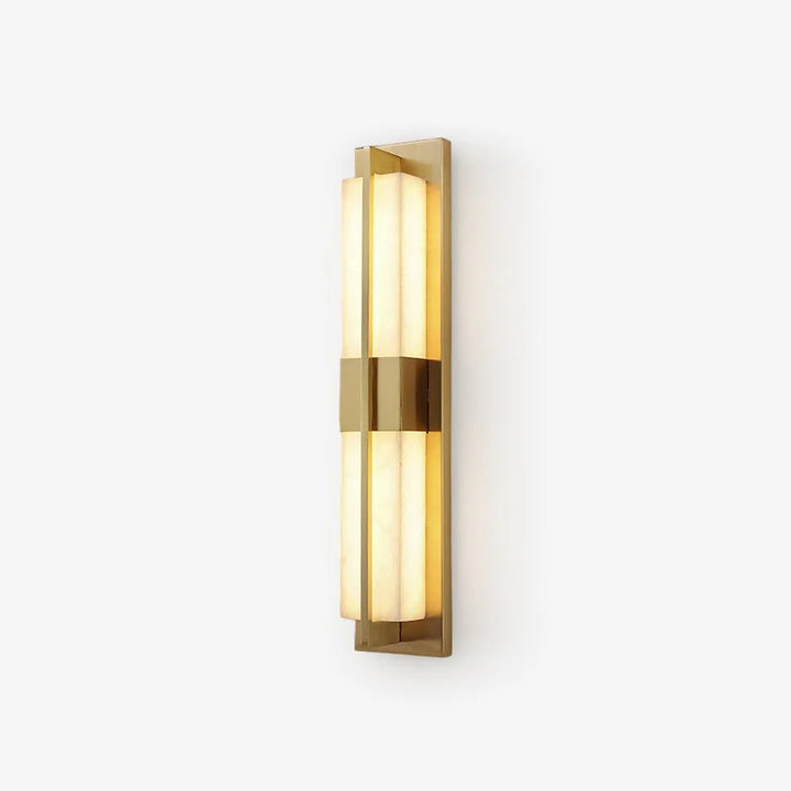 Rectangular alabaster brass wall sconce luxury lighting golden finish side view