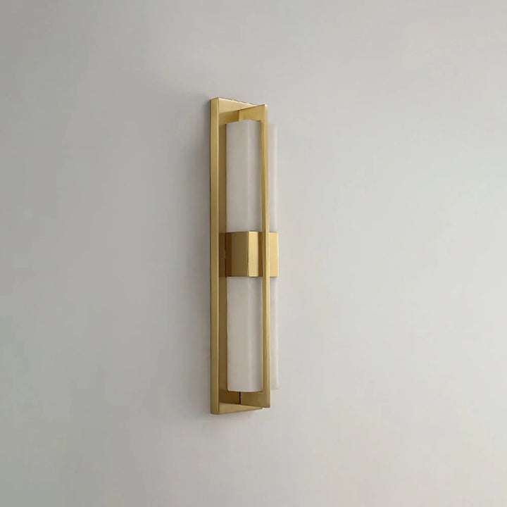 Rectangular alabaster brass wall sconce luxury lighting golden finish side view elegant decor