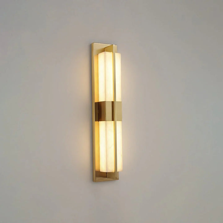 Rectangular alabaster brass wall sconce luxury lighting inside side view modern decor