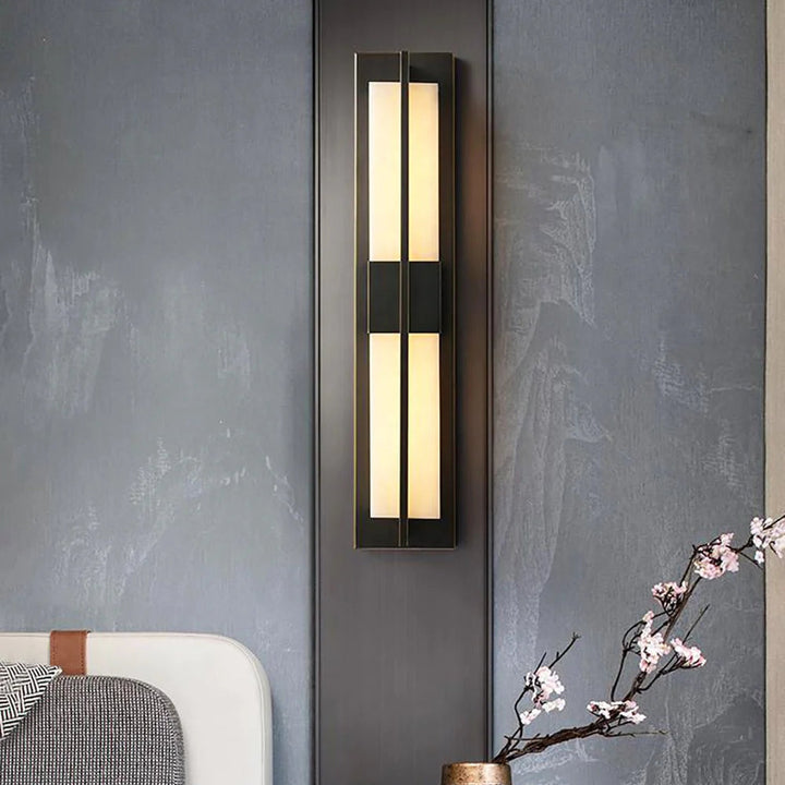 Rectangular alabaster brass wall sconce luxury lighting front view modern elegant home decor