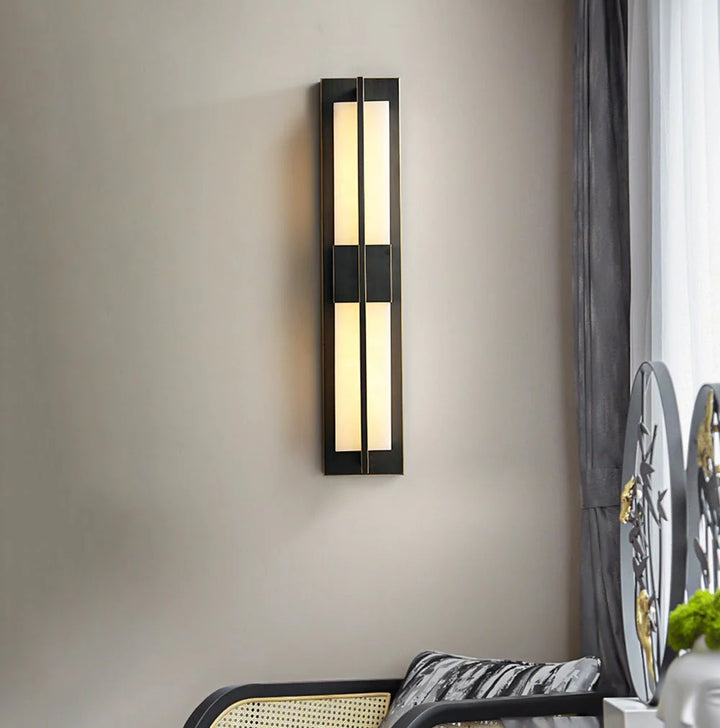 Rectangular alabaster brass wall sconce luxury lighting front view modern elegant home decor