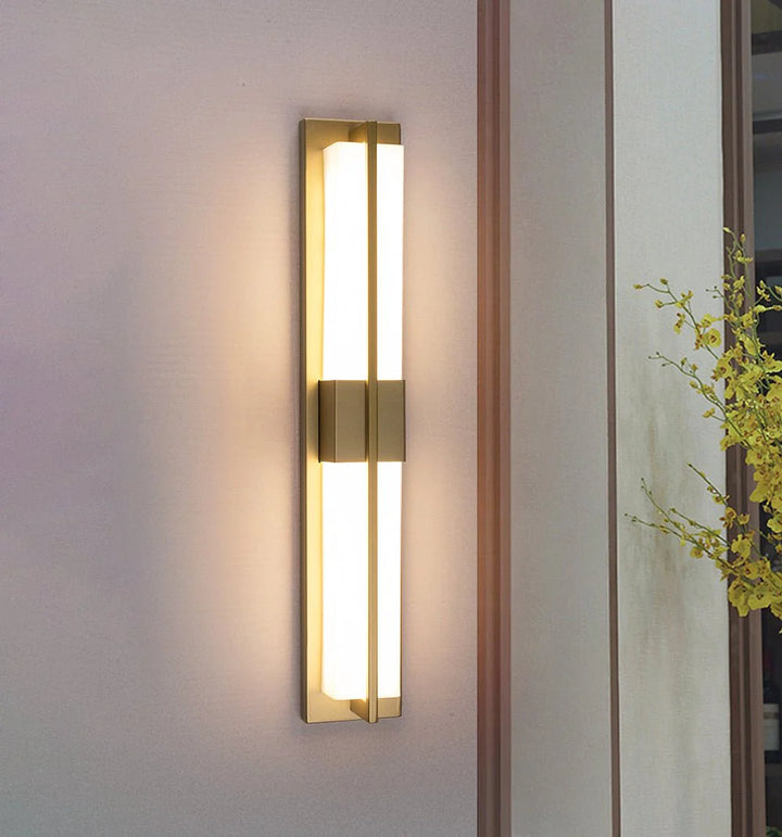Rectangular alabaster brass wall sconce luxury lighting side view modern elegant home decor