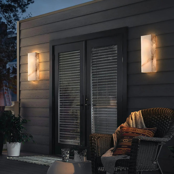 Side view of Rectangular Alabaster Wall Sconce, modern lighting, elegant home interior décor