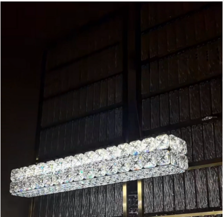 Rectangular Crystal Light Customised – elegant bespoke lighting fixture featuring sparkling crystal design with modern rectangular shape.