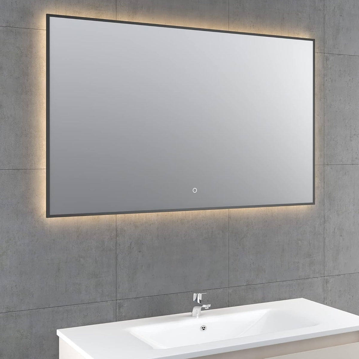 Rectangular LED backlit bathroom mirror with sleek modern design for bright lighting