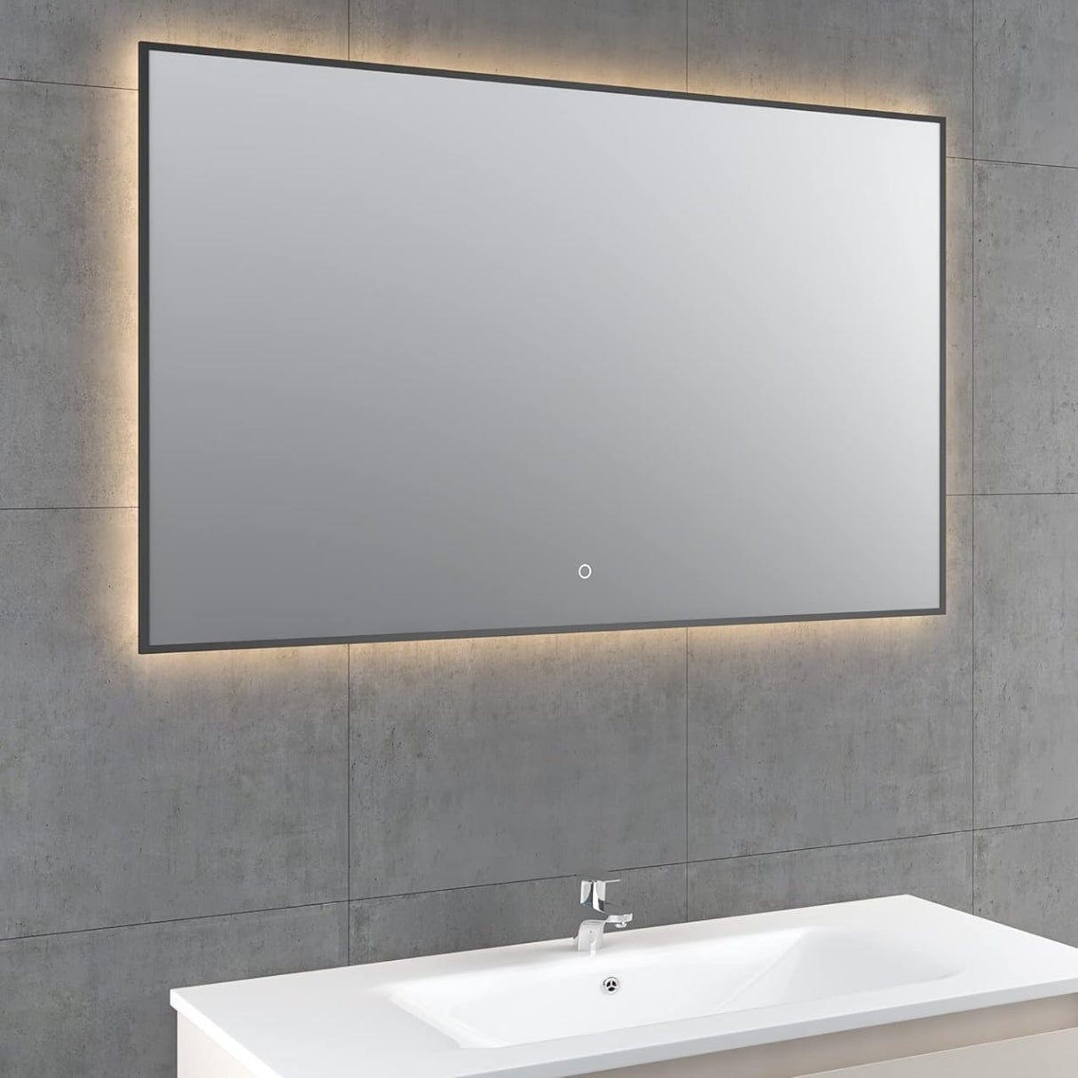Rectangular LED backlit bathroom mirror with sleek modern design for bright lighting