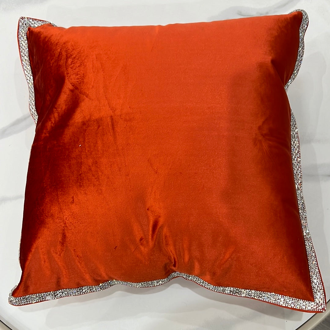 Red velvet pillow with rhinestones, luxurious decorative cushion for elegant and stylish interiors