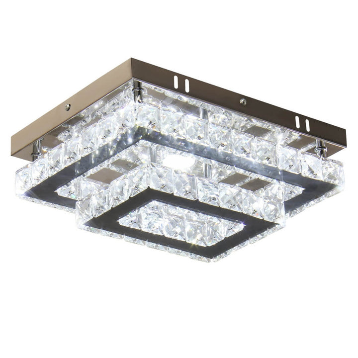 Regal chandelier flush mount installed on ceiling – featuring K9 crystals, stainless steel mirror finish, and integrated LED lighting for a luxurious ambiance