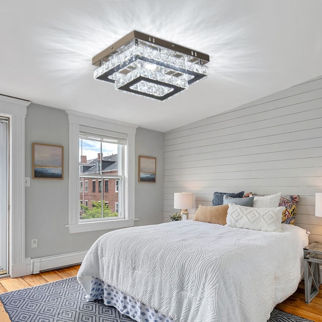 Regal chandelier flush mount lighting fixture in a bedroom – elegant design with ambient glow enhancing modern bedroom décor