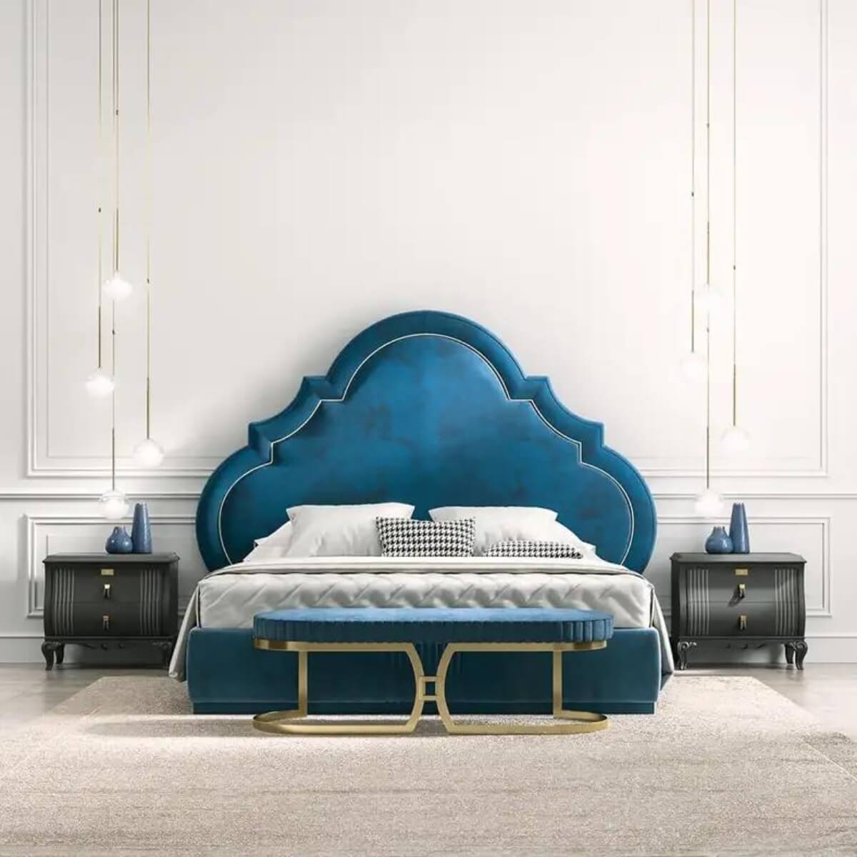 Side view of Regal Rest delightful velvet bed showcasing plush upholstery and elegant design