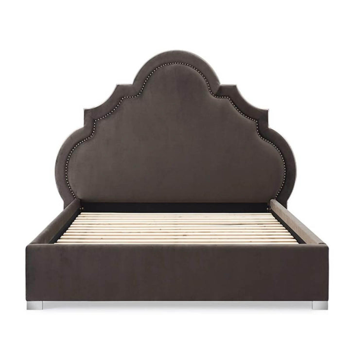 Regal Rest delightful velvet bed frame without mattress, showcasing plush upholstery and sturdy build