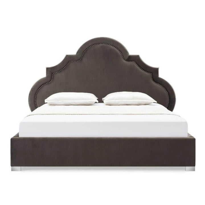 Front view of Regal Rest delightful velvet bed featuring tufted headboard and luxurious velvet fabric