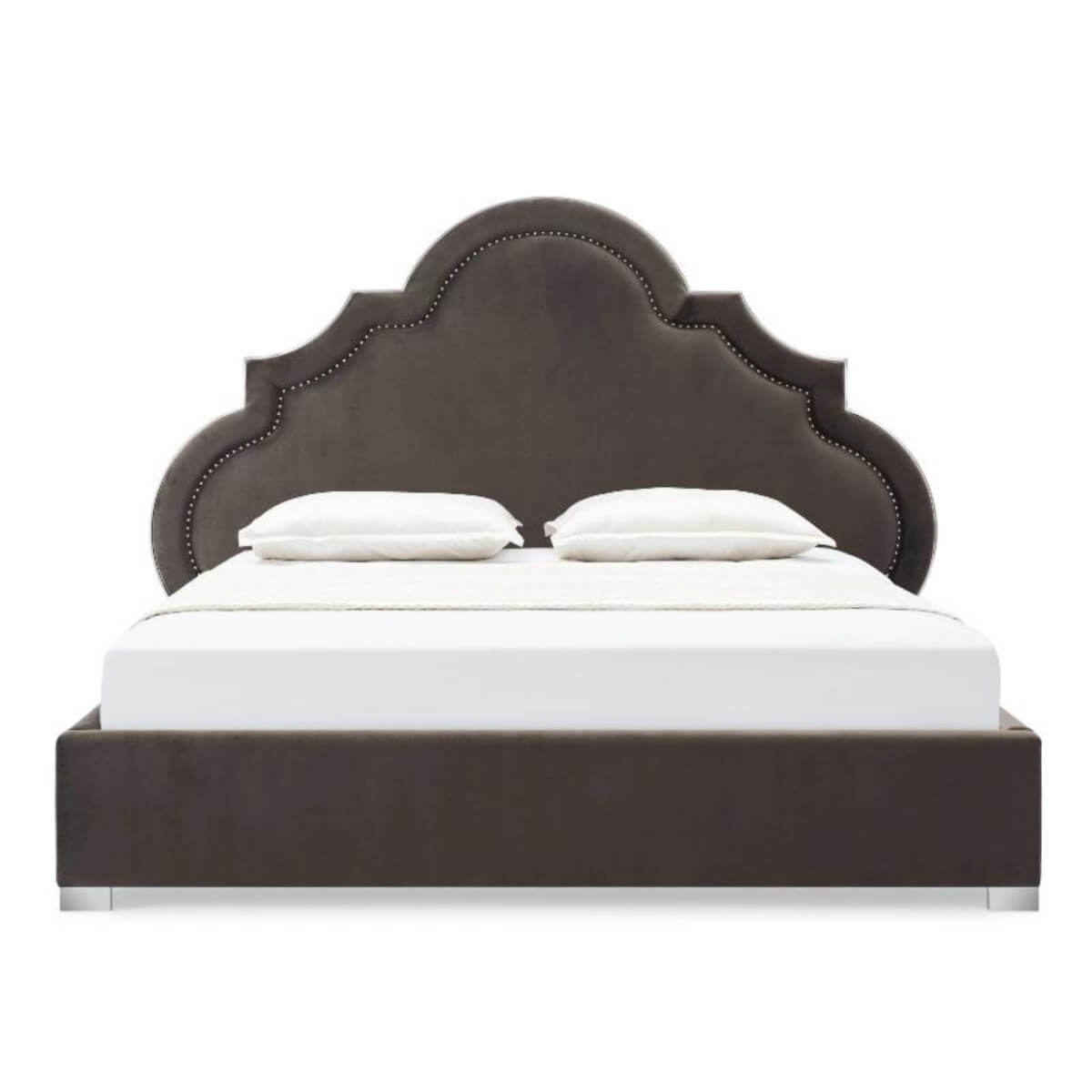 Front view of Regal Rest delightful velvet bed featuring tufted headboard and luxurious velvet fabric