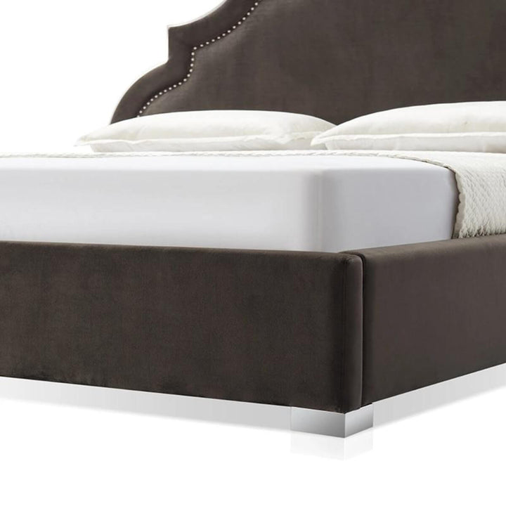 Close-up of Regal Rest delightful velvet bed corner showing plush fabric texture and sturdy frame