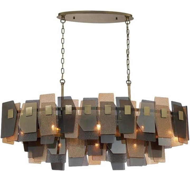 Renato rectangular chandelier hanging illustration – amber smoky glass.