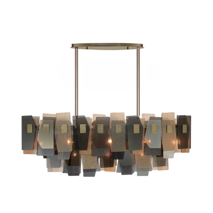 Renato 11-bulb rectangular chandelier with amber smoky glass – elegant lighting fixture blending warm tones and modern design.