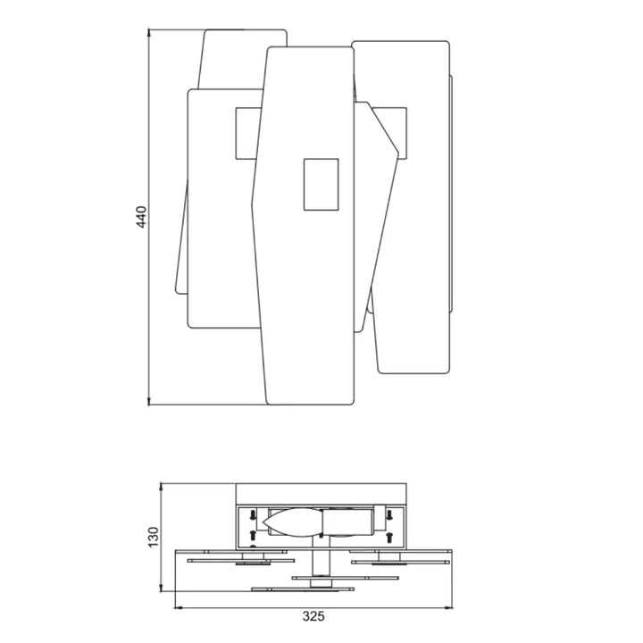 Diagram of Renato Collection 2-bulb rectangular wall light in bronze with smoke glass