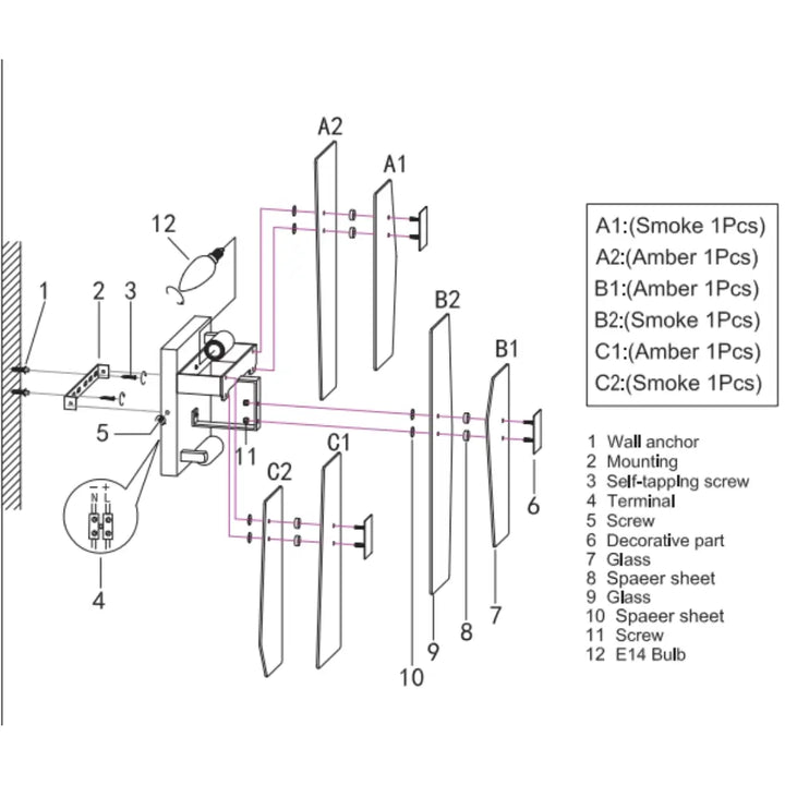 Features of Renato wall light with bronze finish and amber smoke glass for modern décor