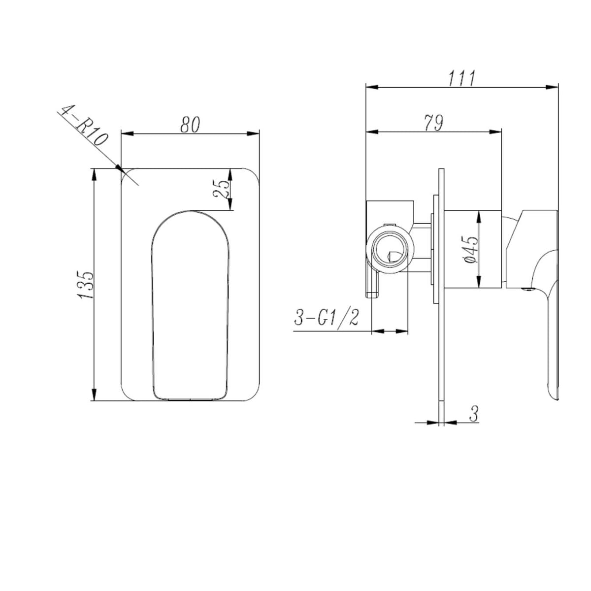 Measurement diagram of Roarzang Eclipse shower mixer faucet, showing dimensions for modern bathroom installation