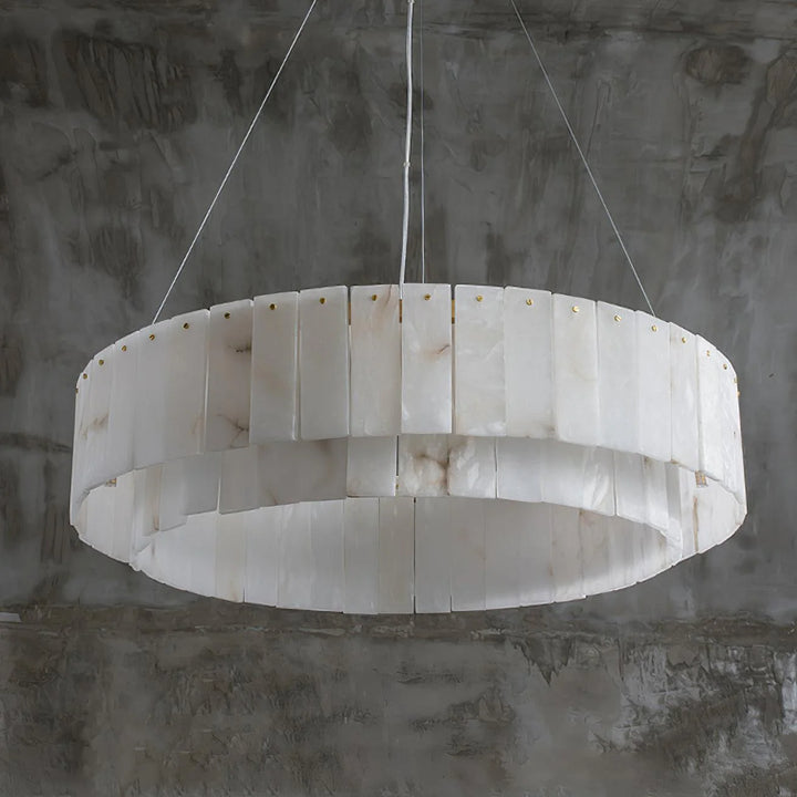 Round rock alabaster chandelier lighting decor front view for modern interiors
