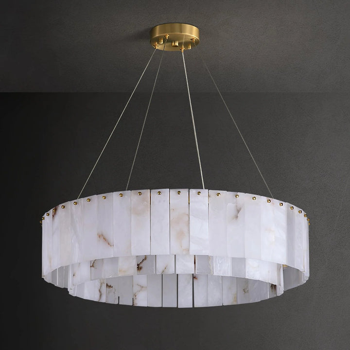 Rock alabaster chandelier lighting decor front view for modern interior spaces
