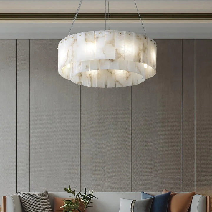 Rock alabaster chandelier lighting decor living room view for modern interiors