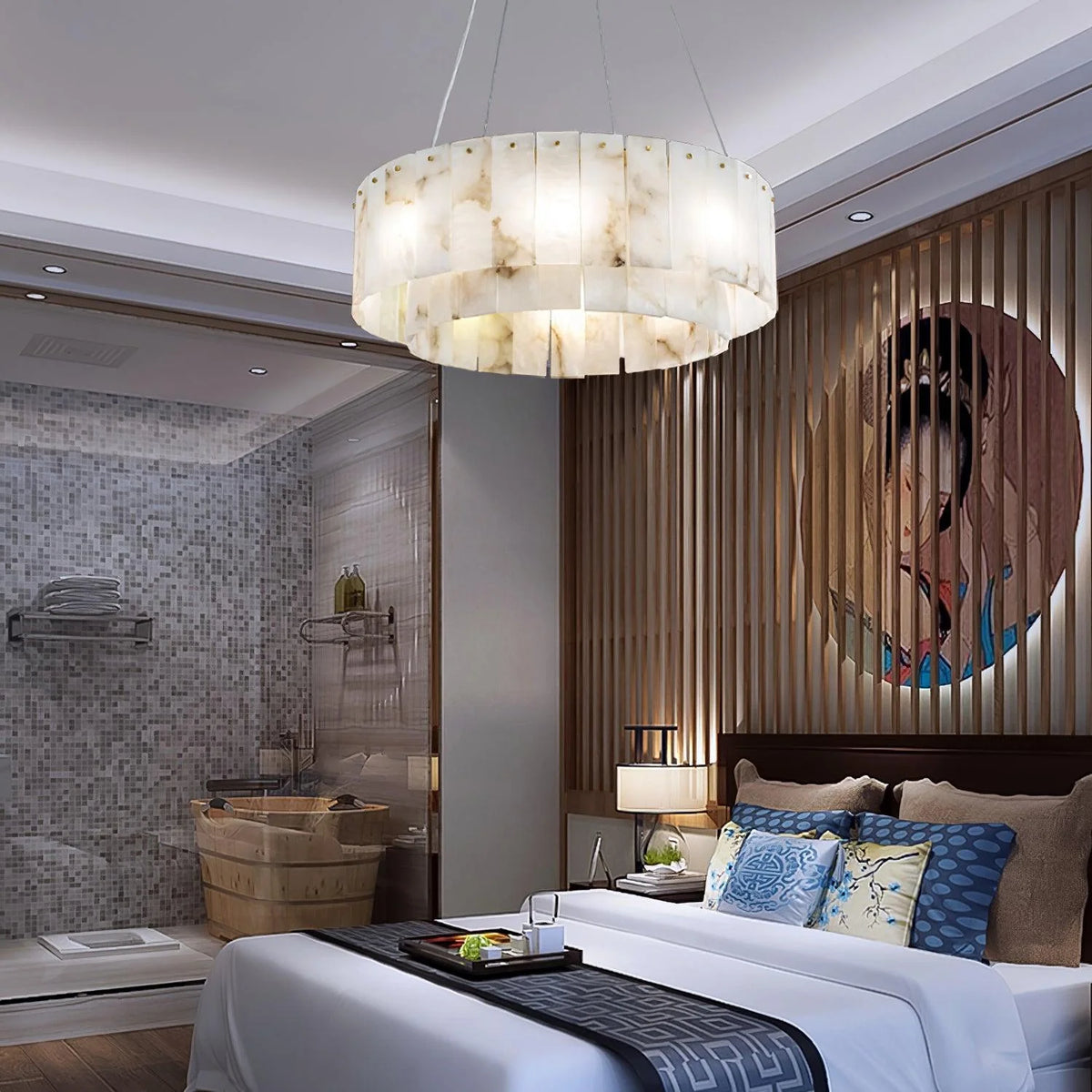 Rock alabaster chandelier lighting decor bedroom view for modern interiors