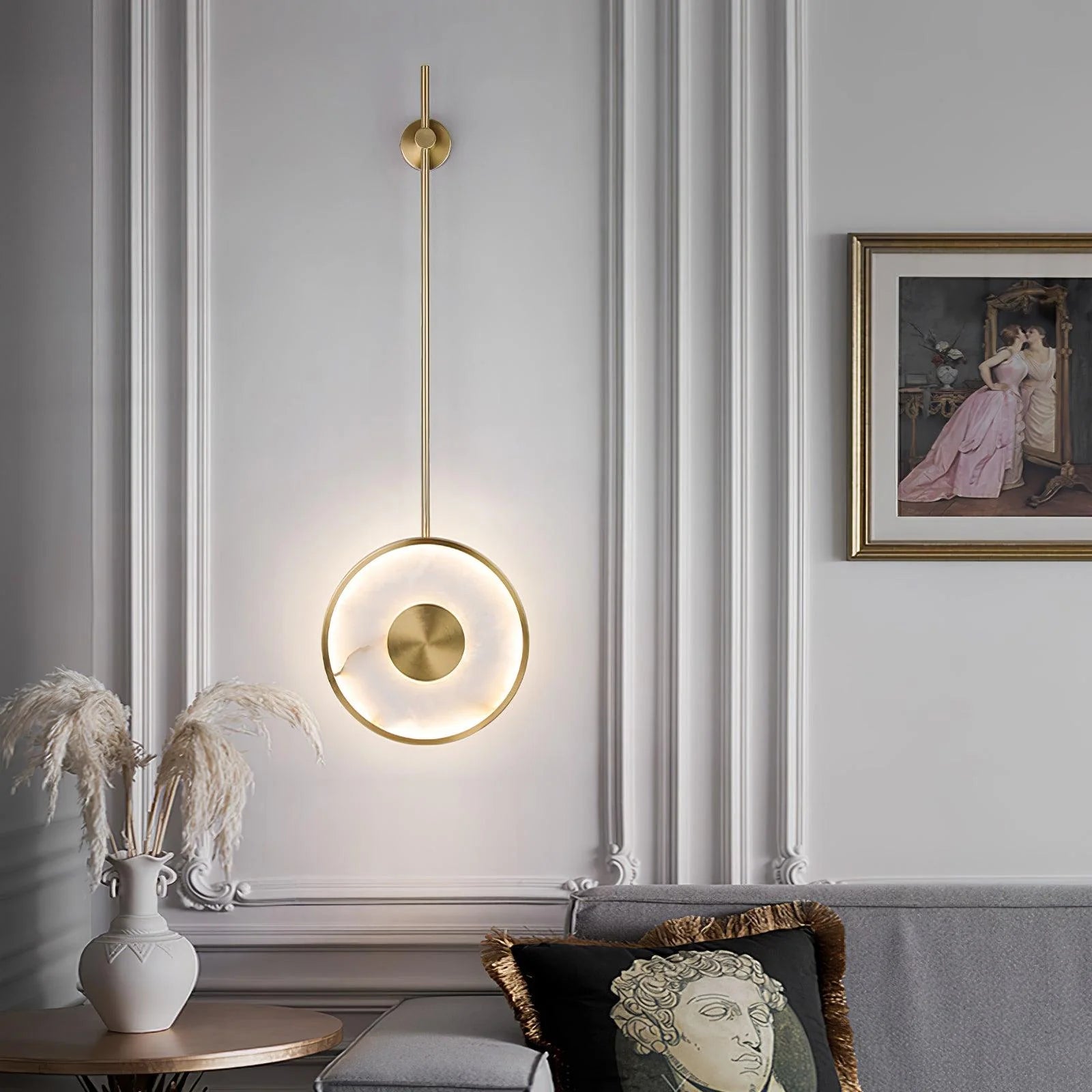 Round alabaster wall lamp in modern lighting design for elegant home décor