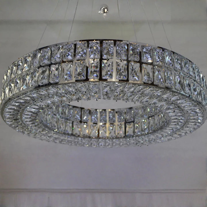 Close View of Round Crystal LED Ceiling Light Modern Elegant Home Interior Lighting
