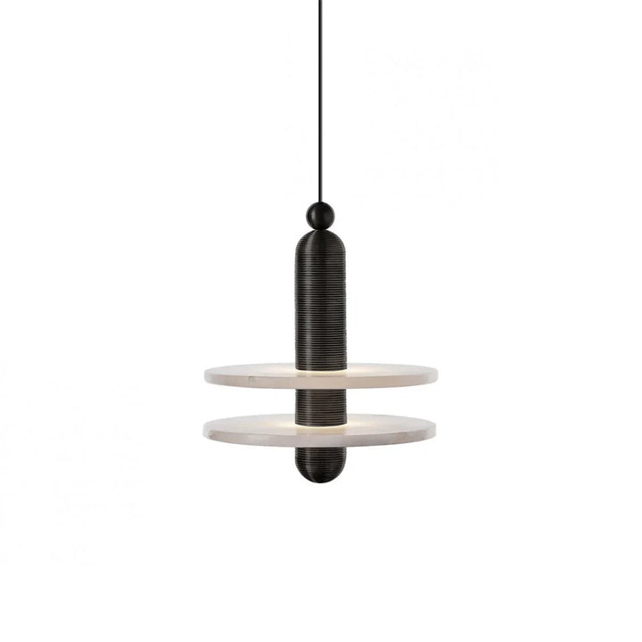 Saturn pendant light with modern design and marble finish, front view