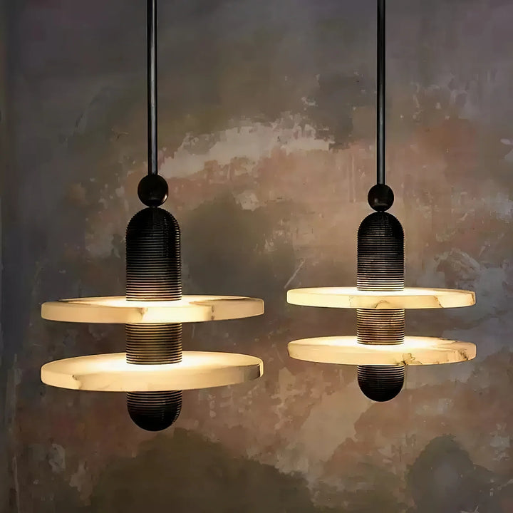 Saturn pendant light with modern design, hanging view