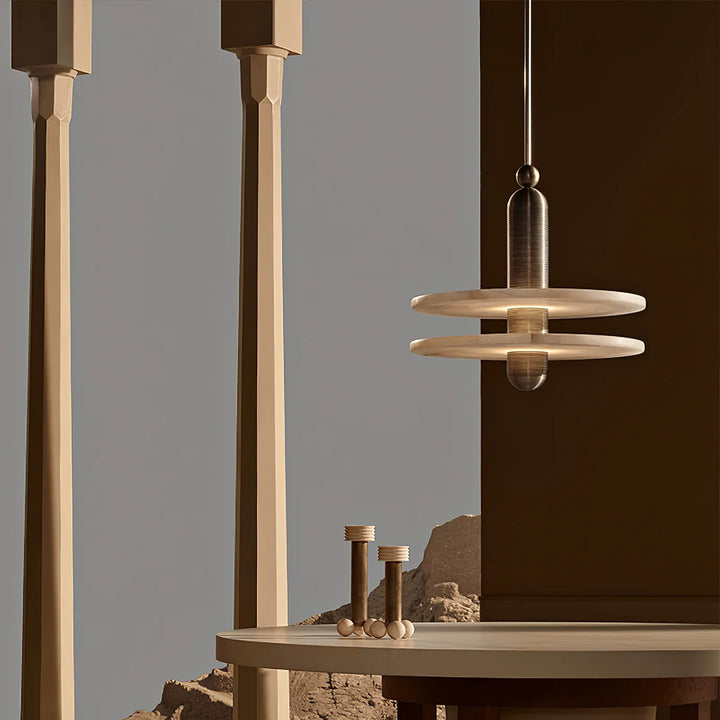 Saturn pendant light with modern design, hanging view