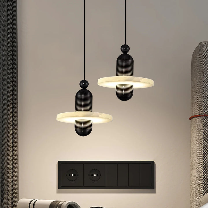Saturn pendant light with modern design, hanging view