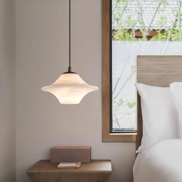 Saucer Alabaster Pendant Light bedside hanging view modern elegant ceiling lamp for bedroom