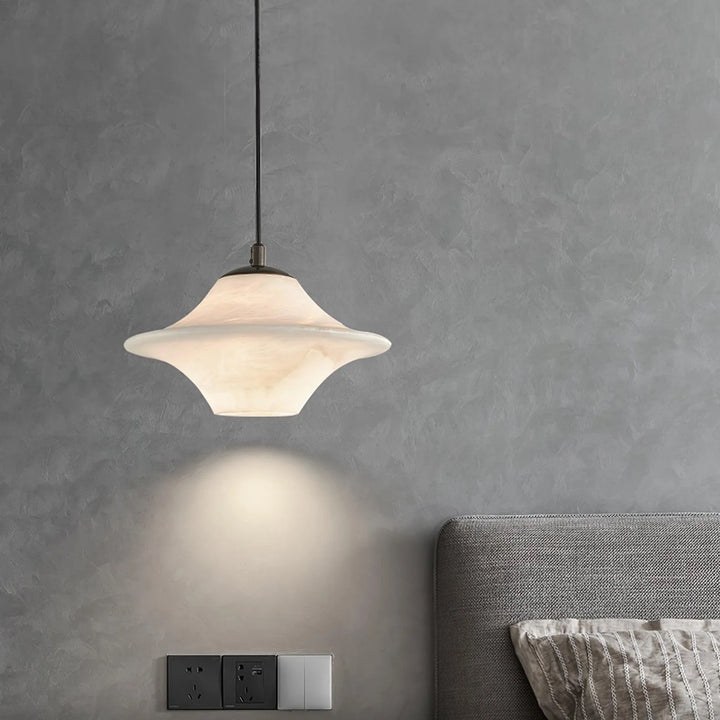 Saucer Alabaster Pendant Light living room side view modern elegant ceiling lamp for interiors