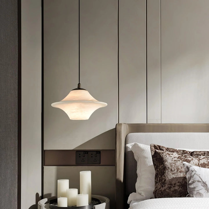 Saucer Alabaster Pendant Light bedside front view modern elegant ceiling lamp for bedroom decor