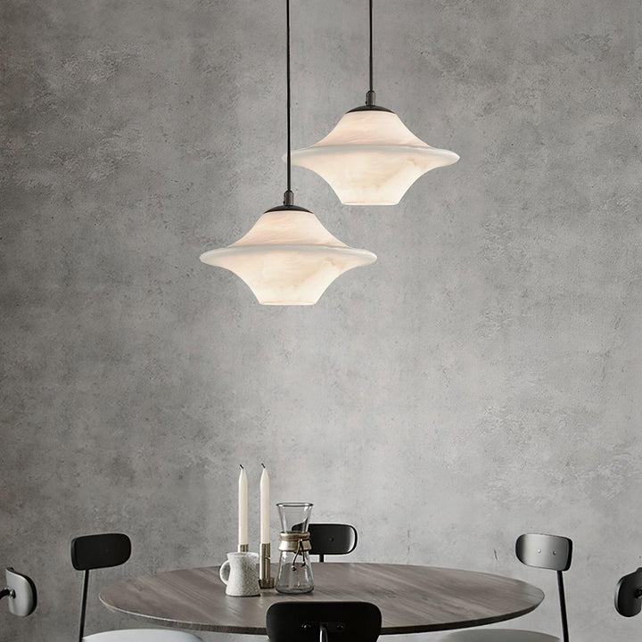 Saucer Alabaster Pendant Light dining room hanging view modern elegant ceiling lamp for interiors