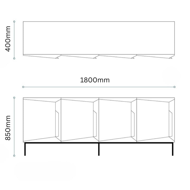 Front view of Scala luxury sideboard in solid oak with black finish, featuring clean lines and ample storage space